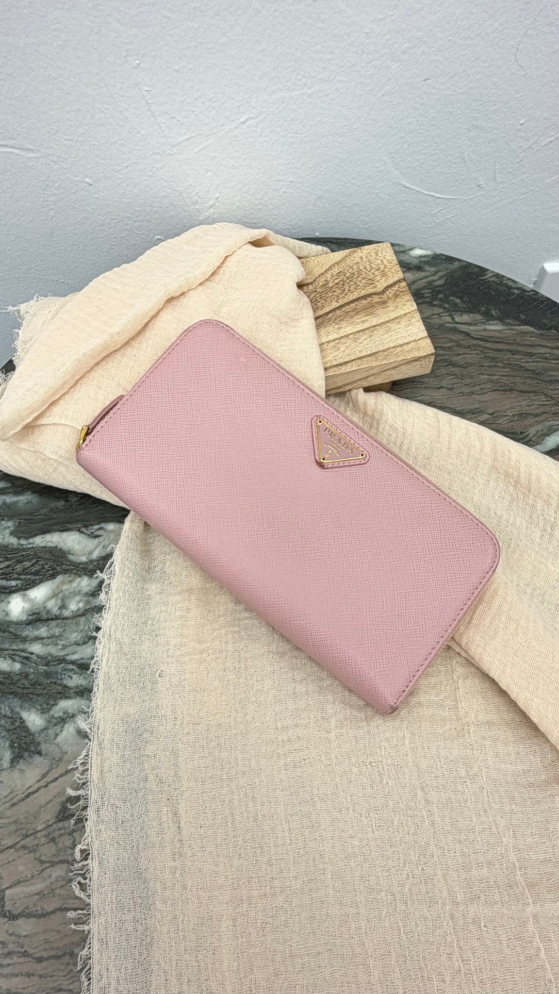Prada Pink Saffiano Leather Long Zippy Wallet