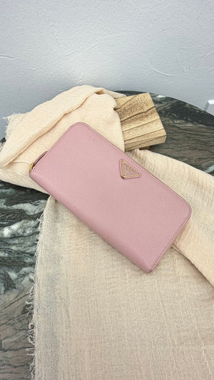 Prada Pink Saffiano Leather Long Zippy Wallet