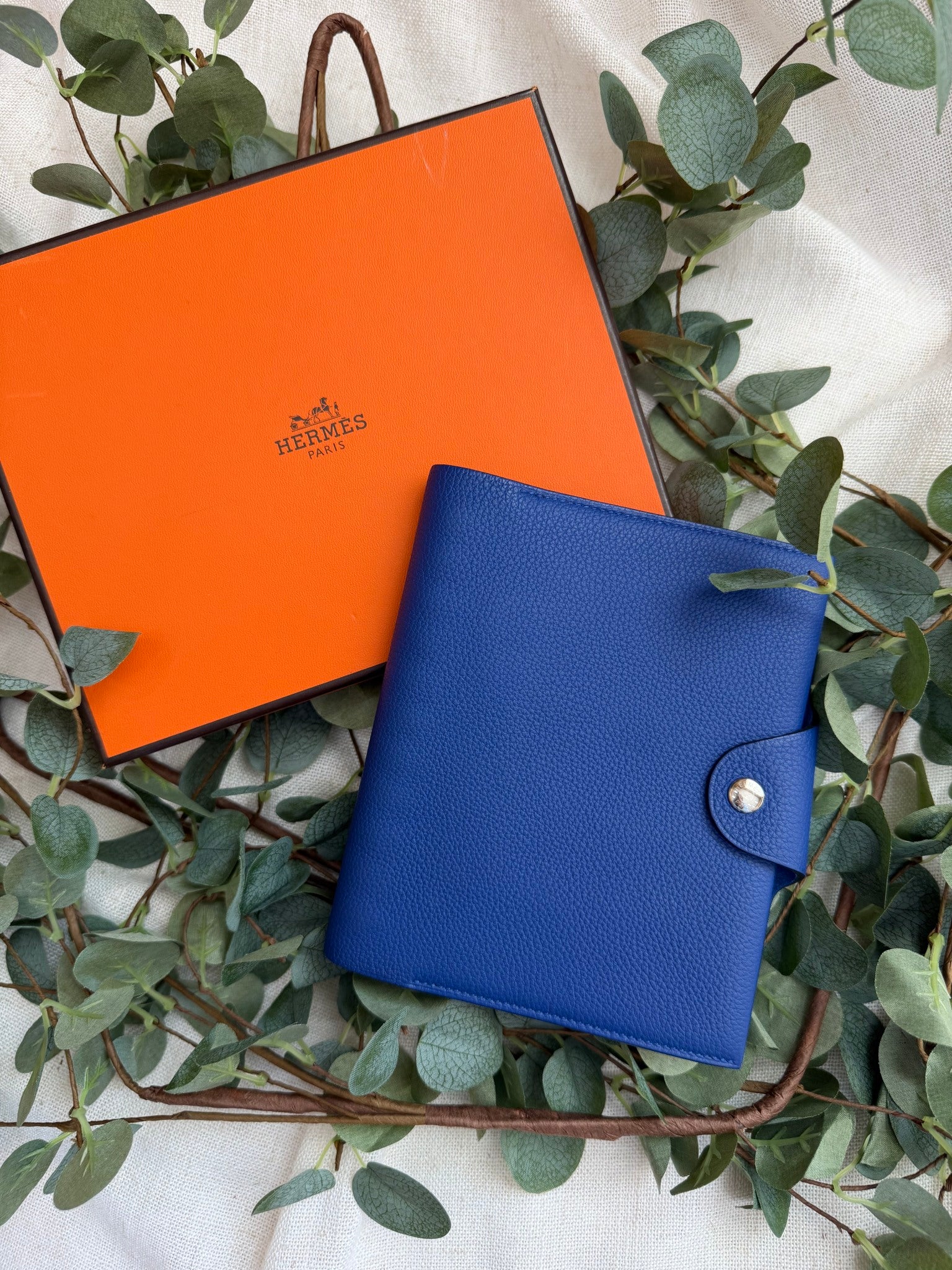 Hermes Blue Leather Notebook Cover