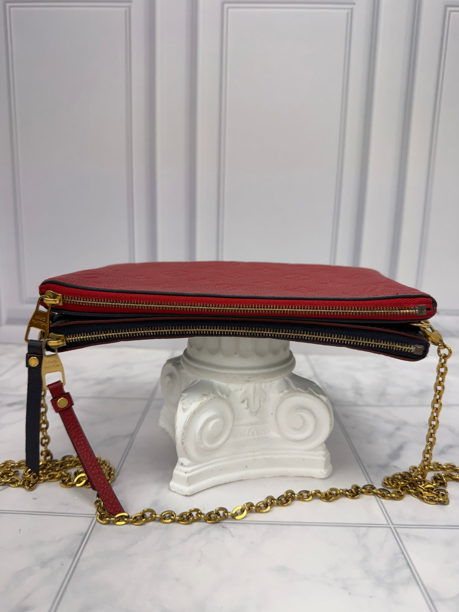 Louis Vuitton Navy & Red Empreinte Leather Double Zip Pochette