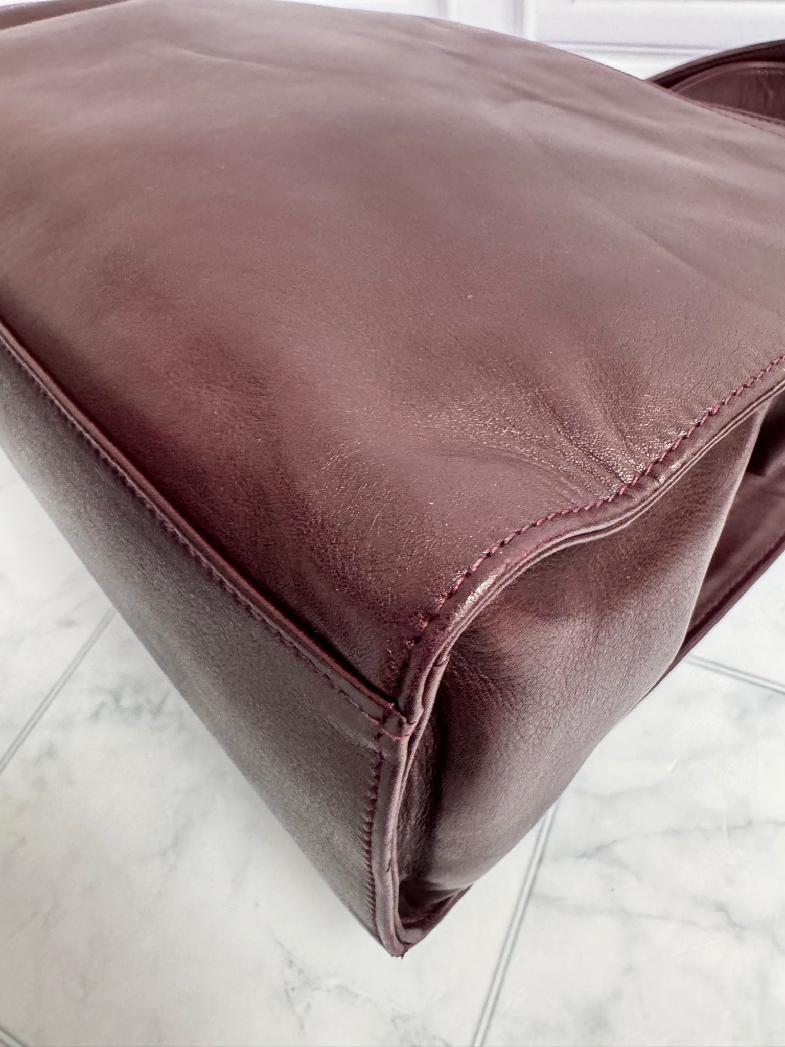Chanel Burgundy Leather Shoulder Tote Bag