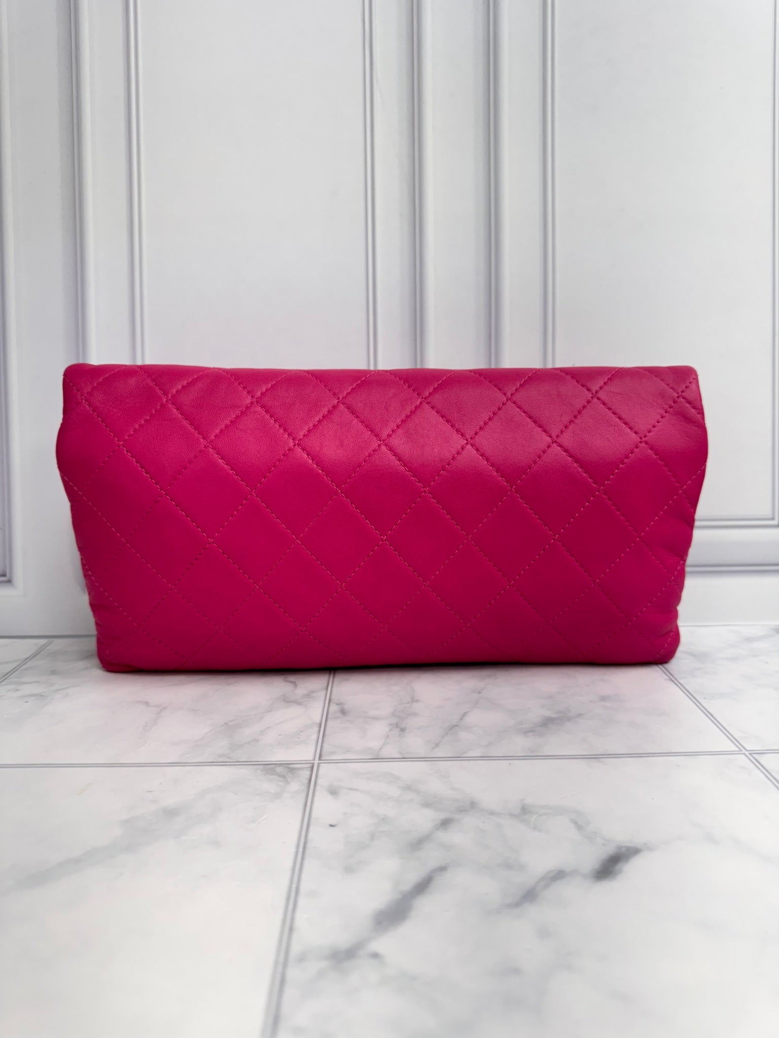 Chanel Pink Quilted Lambskin CC Beauty Fold Over Clutch 