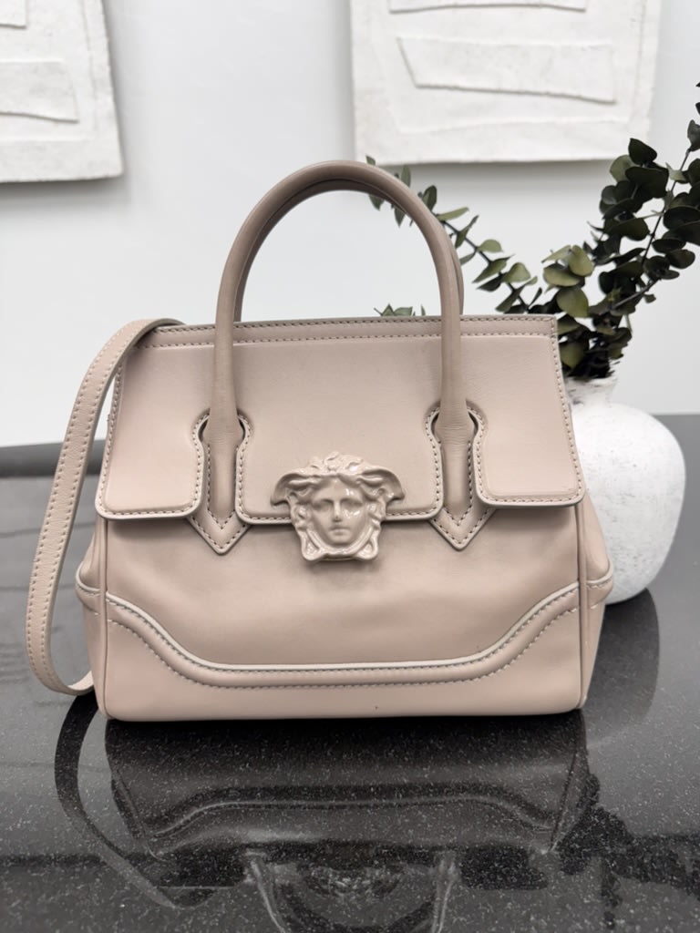 Versace Taupe Leather Palazzo Empire Medium 2Way Bag