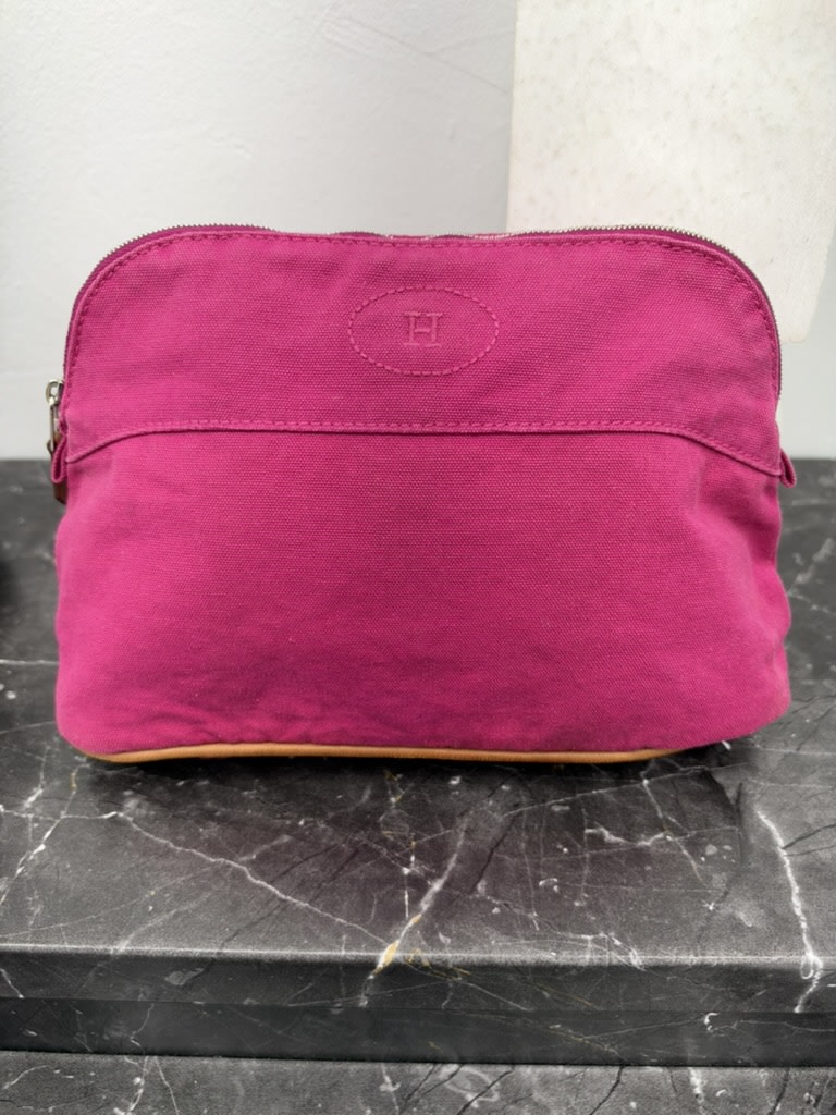 Hermes Pink Canvas Bolide Pouch 