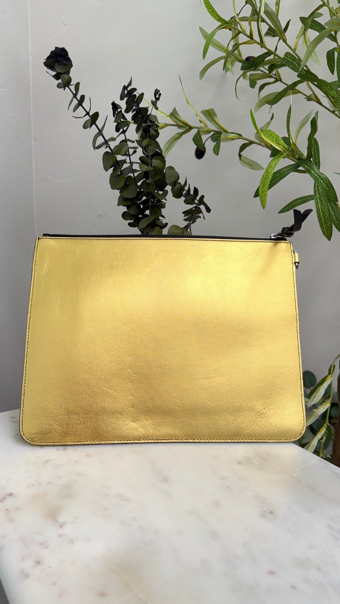 Givenchy Metallic Gold & Black Leather Zipper Pouch