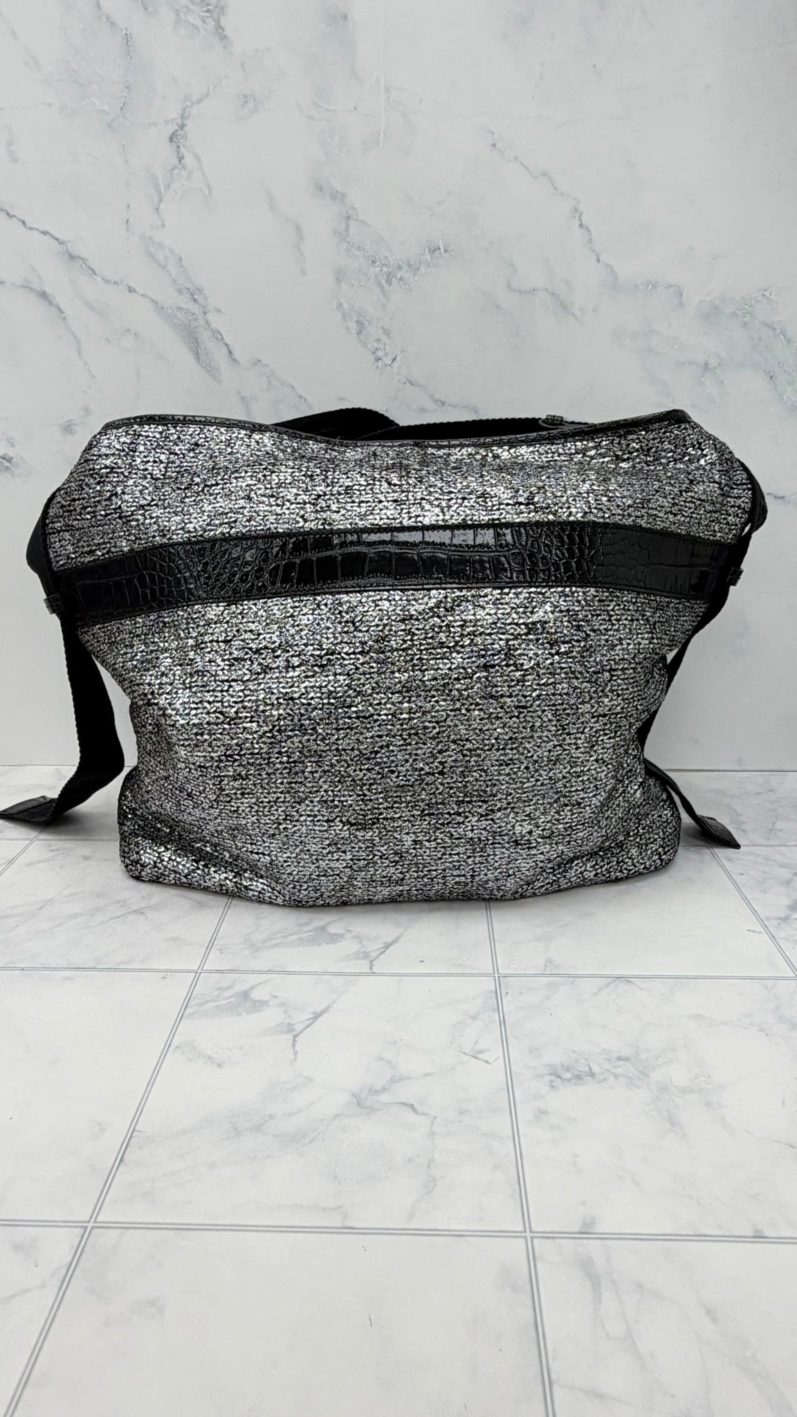 Tom Ford Silver And Black Tweed Shoulder Tote Bag 