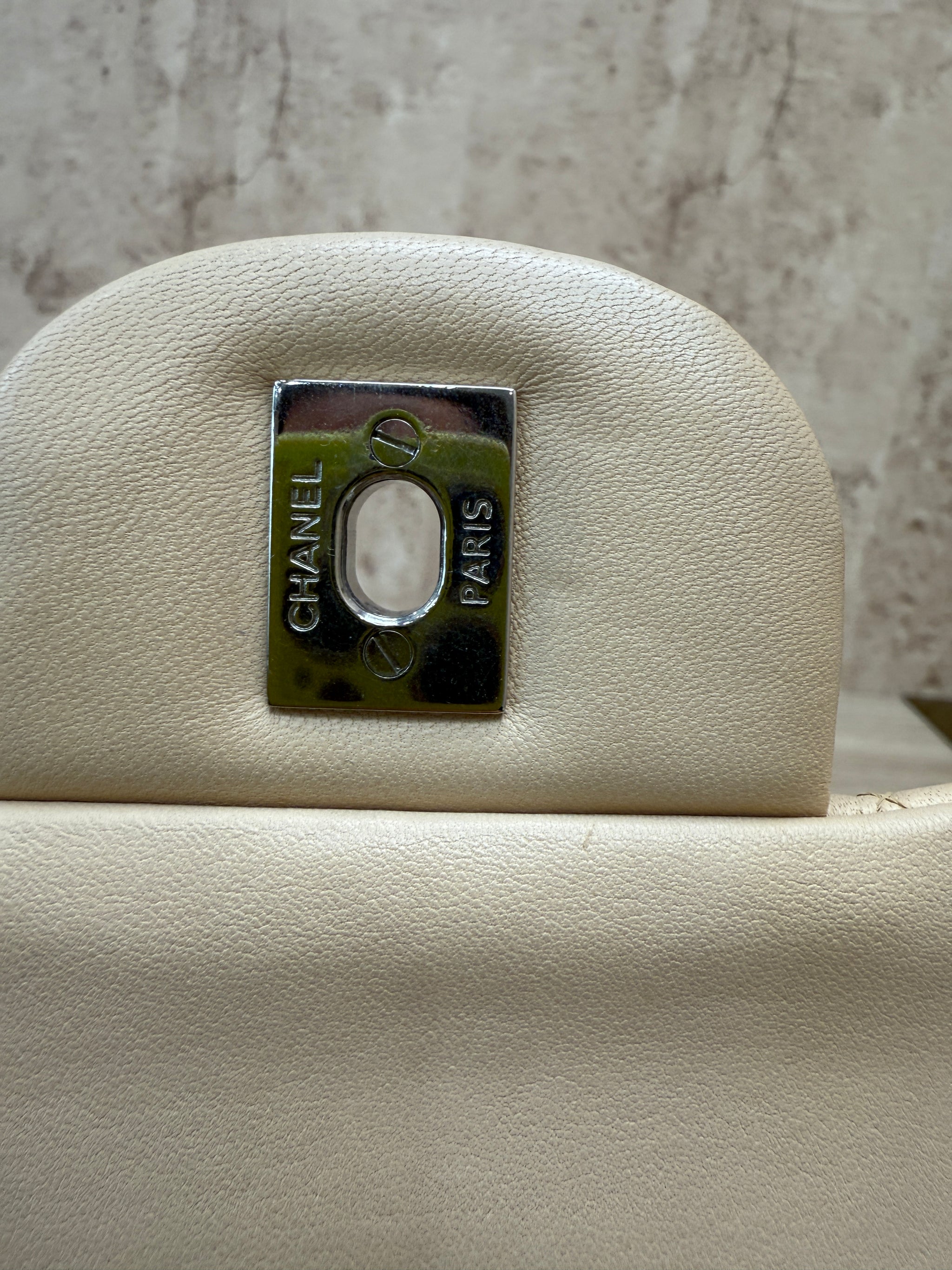 Chanel Beige Quilted Lambskin Jumbo Double Flap Bag