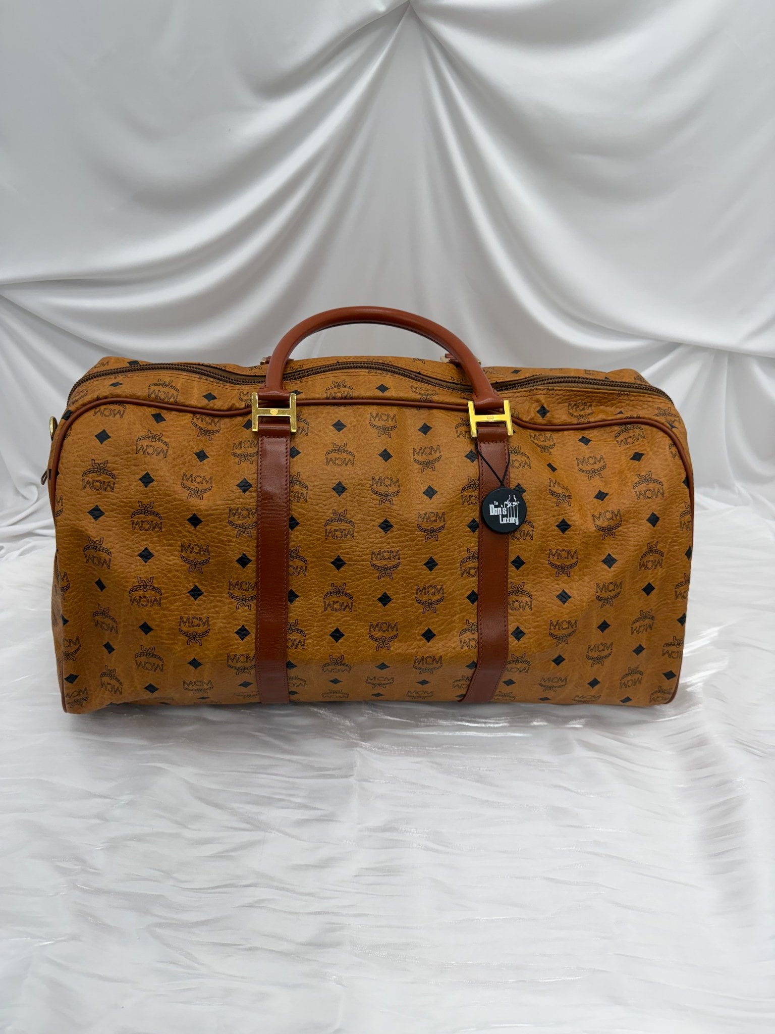 MCM Cognac Visetos Coated Canvas Duffle Bag