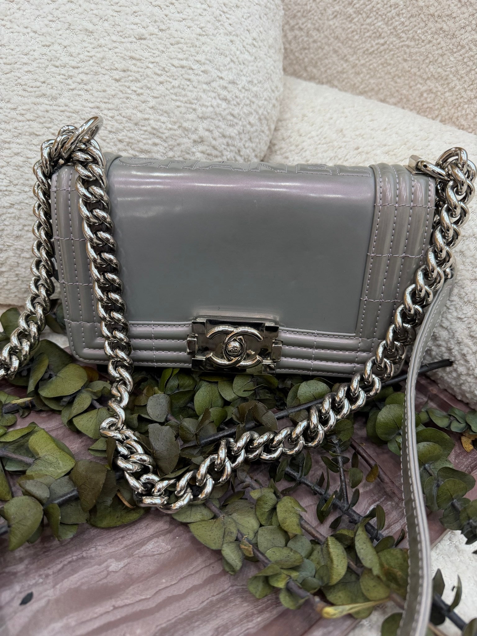 Chanel Iridescent Patent Leather Small Reverso Boy Bag