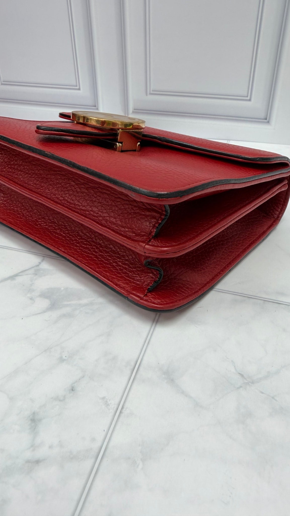 Gucci Red Leather Interlocking G Chain Crossbody