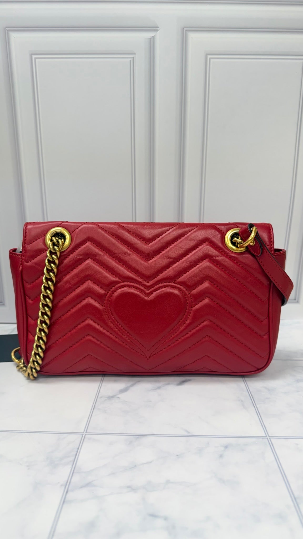 Gucci Red Leather GG Marmont 2Way Bag 