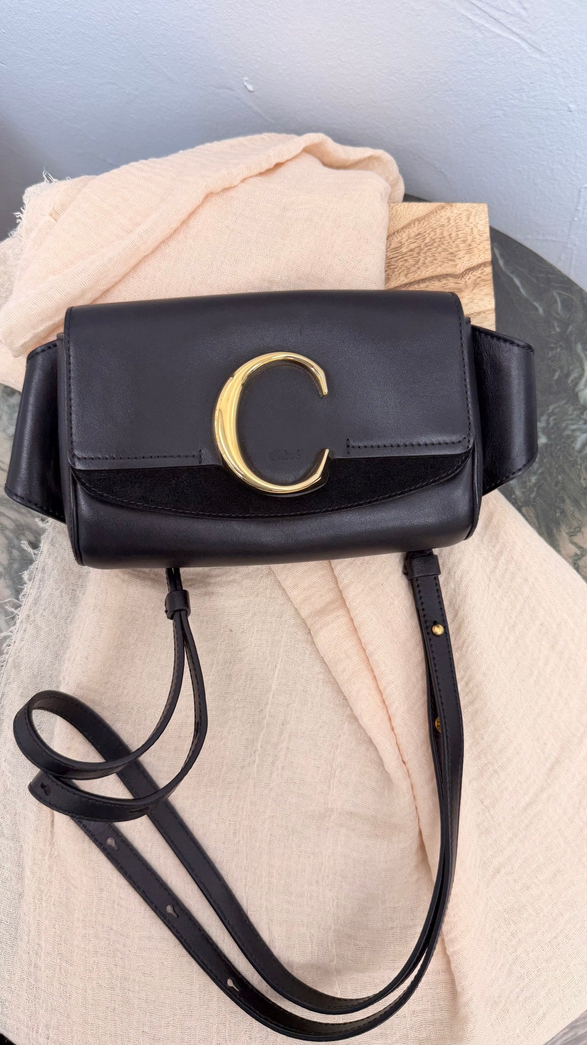 Chloe Black Leather C Belt Bag