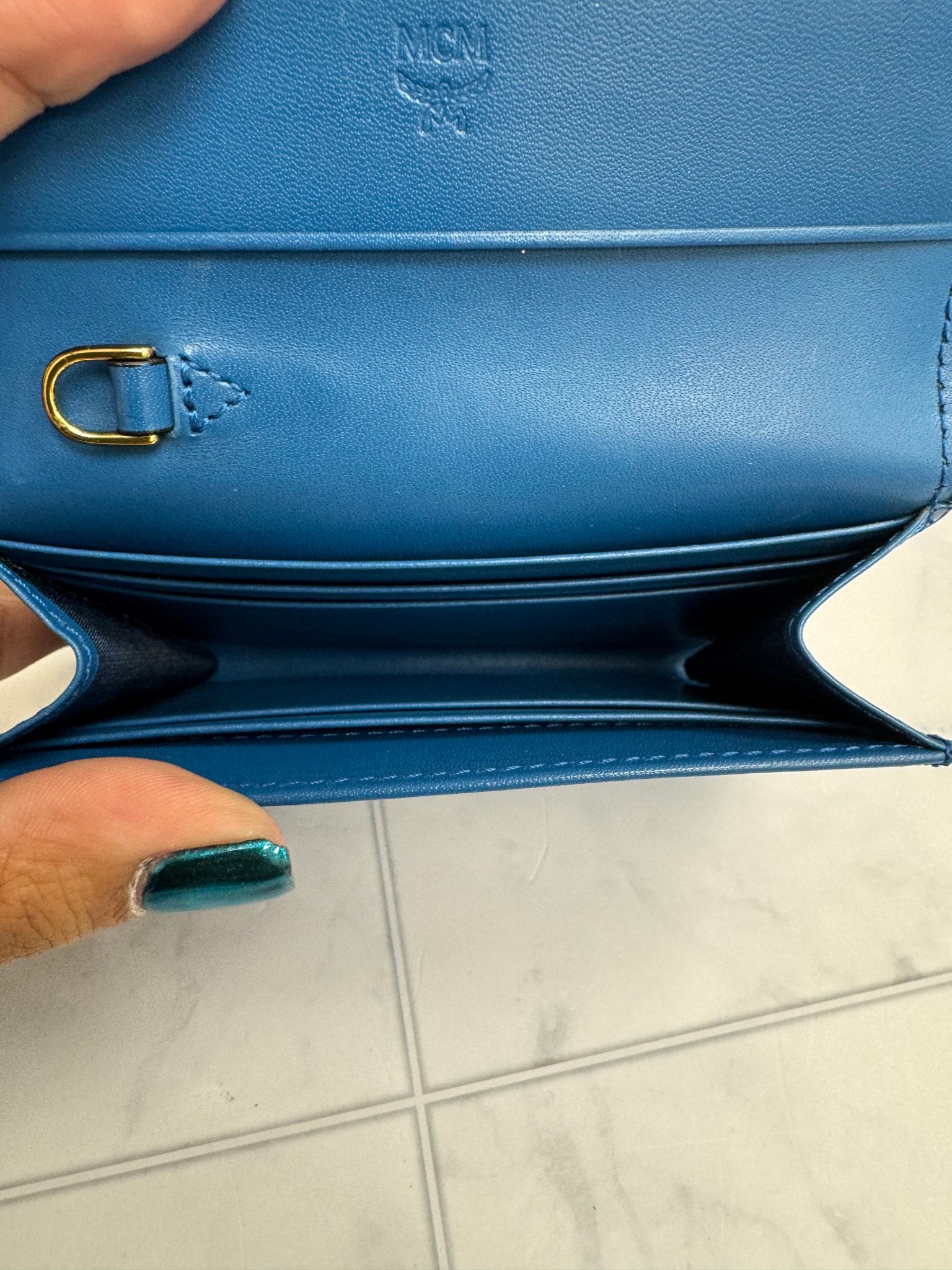 MCM Blue Green Envelope Compact Wallet