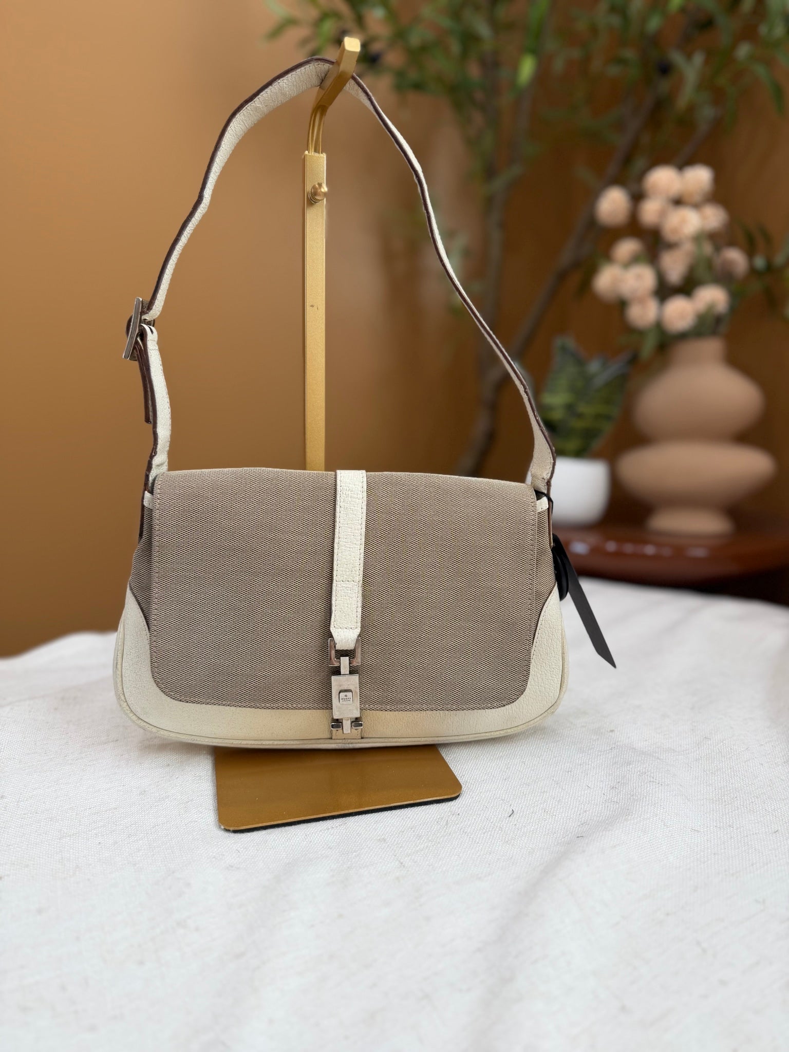 Gucci Beige Canvas Jackie Shoulder Bag