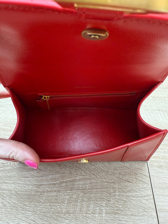 Balenciaga Red Calfskin Small Hourglass Top Handle Bag