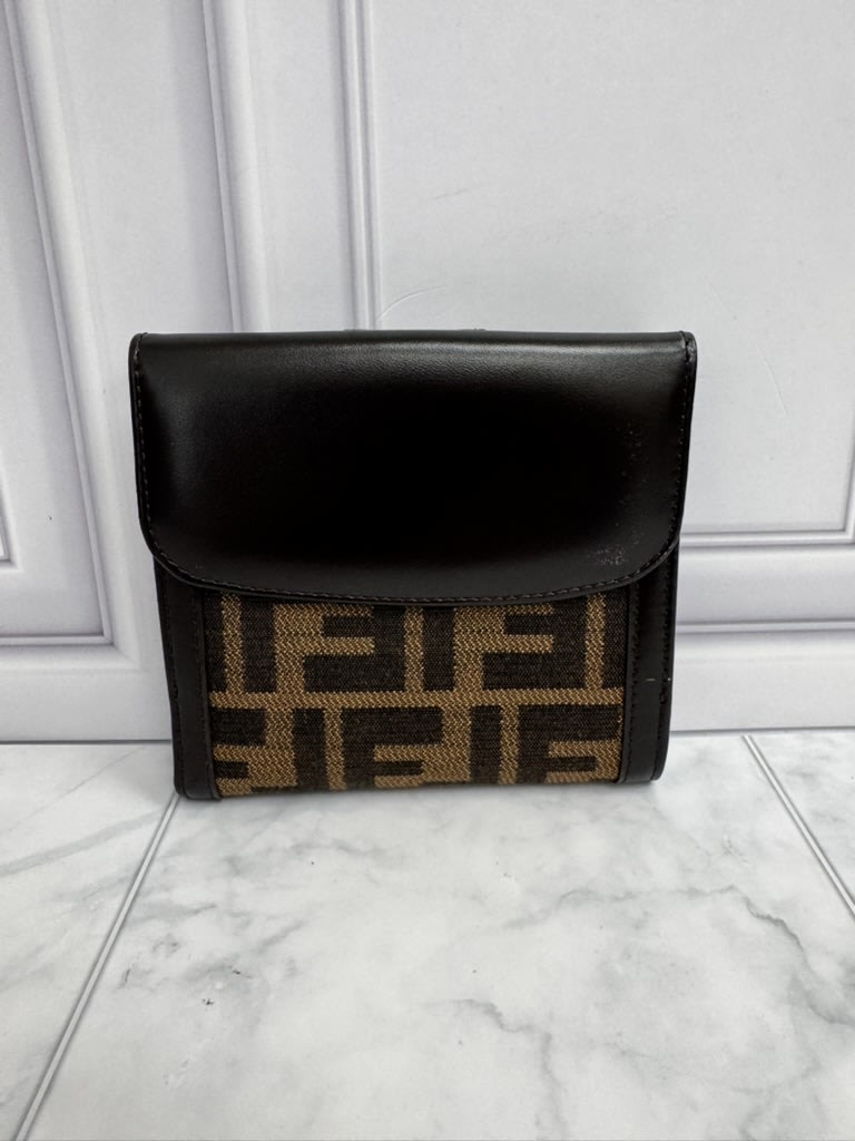 Fendi Brown Zucca Canvas And Leather Compact Wallet