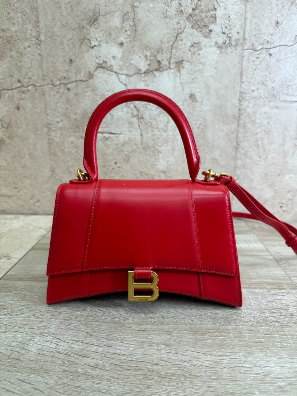 LIKE NEW Balenciaga Red Leather Small Hourglass Top Handle Bag