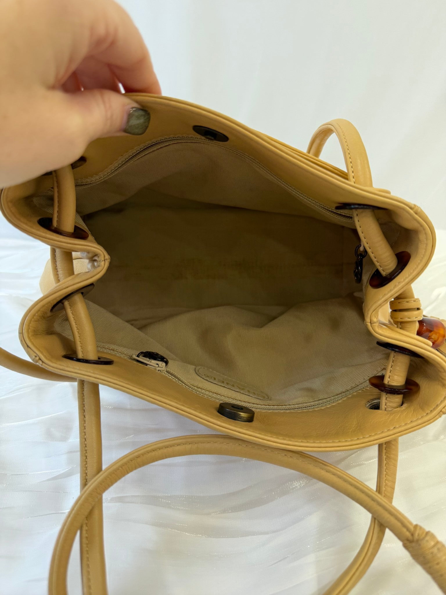 Chanel Tan Lambskin CC Tassel Shoulder Bag