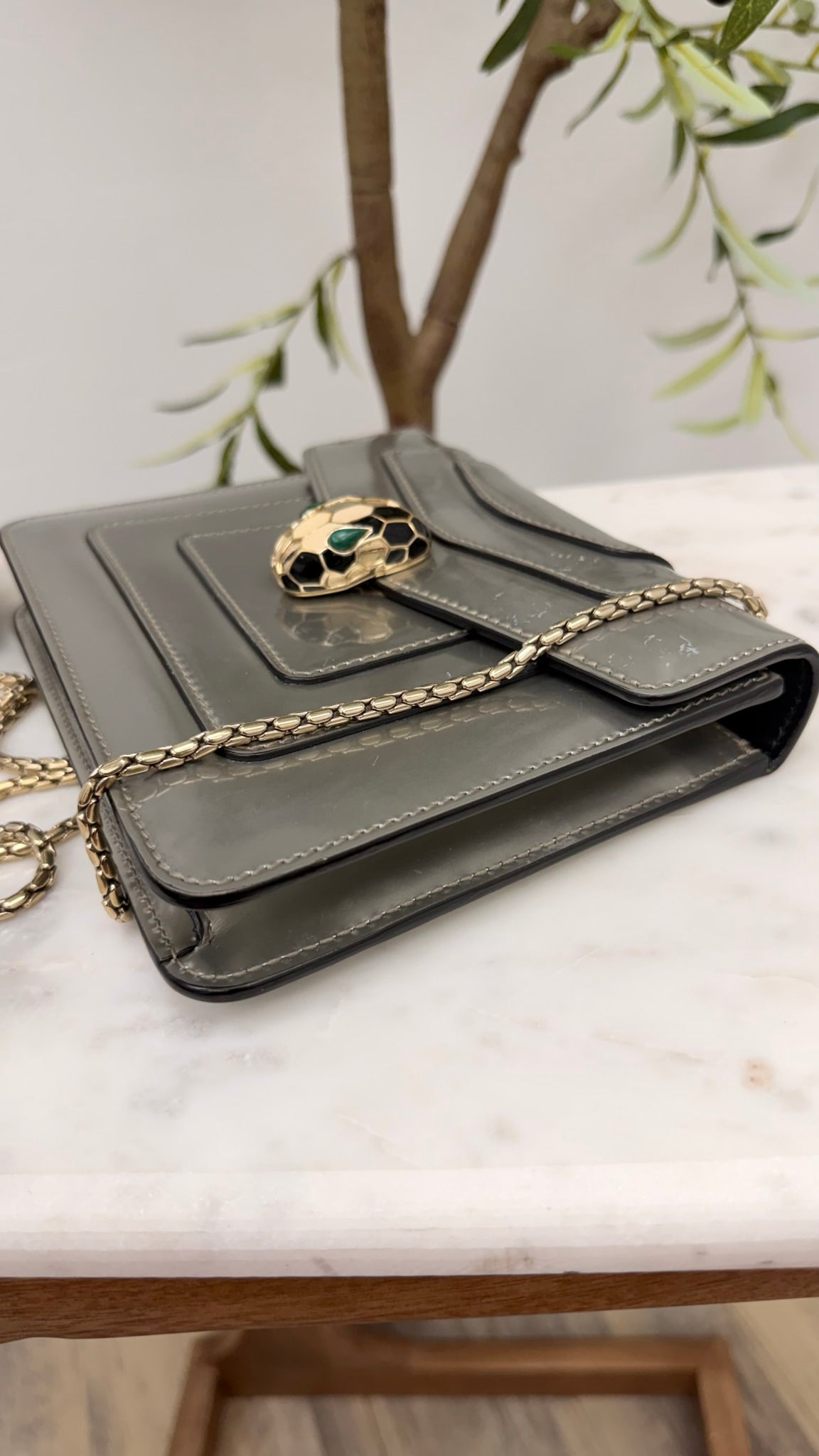 Bvlgari Patent Silver Serpenti Crossbody Bag