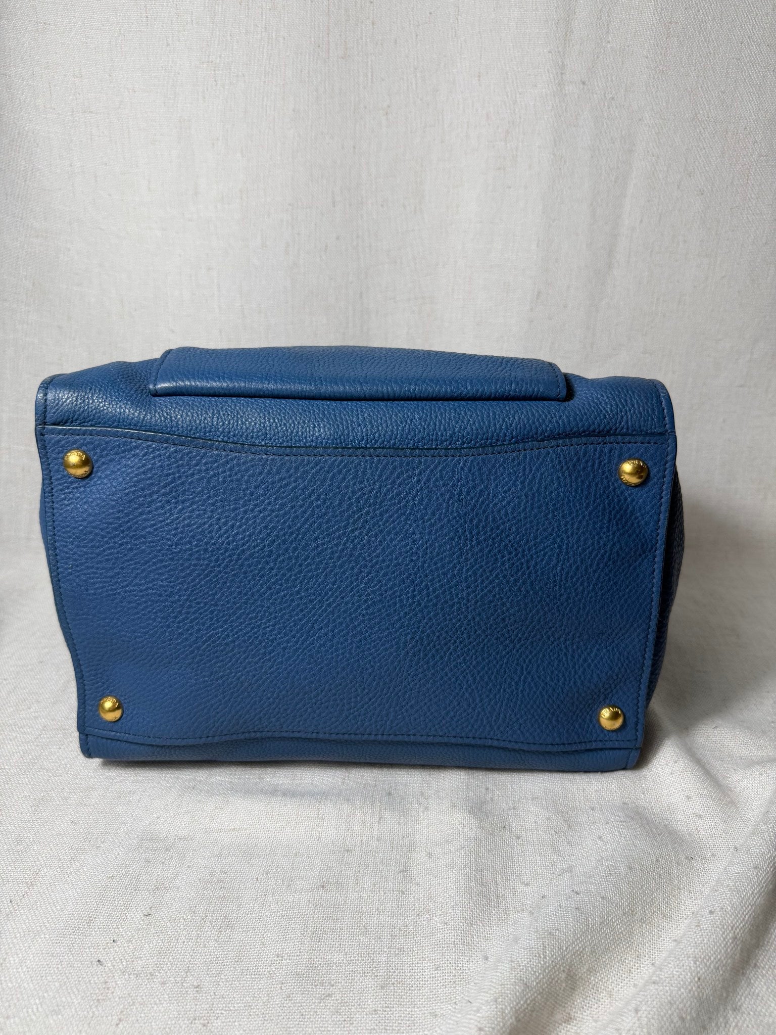 Prada Blue Leather Vitello Daino Two Way Bag