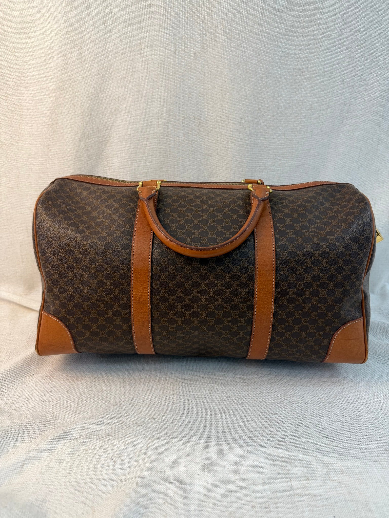 Celine Brown Coated Canvas Macadam Weekend Bag