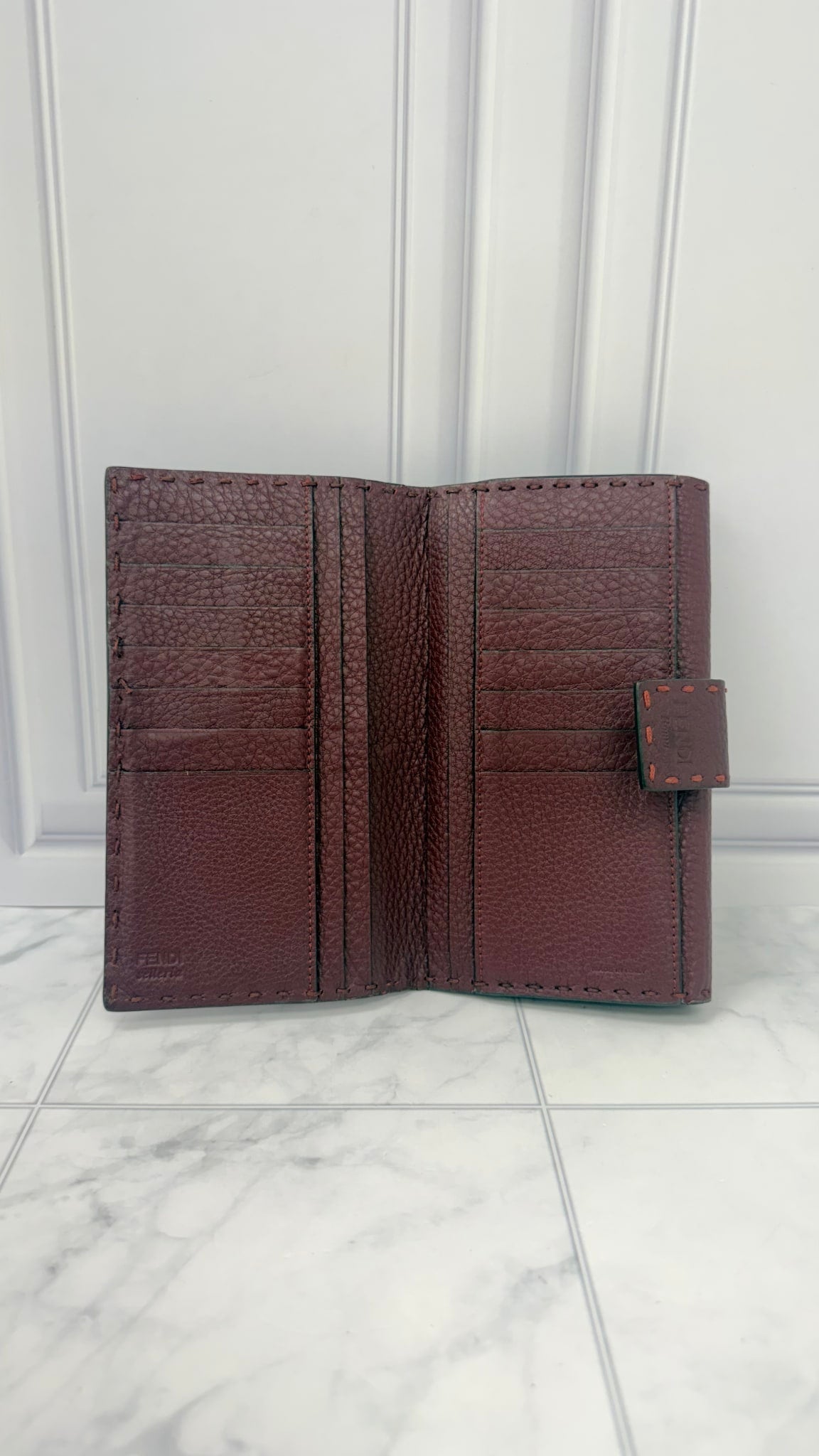 Fendi Plum Pebbled Leather Selleria Peekaboo Wallet 