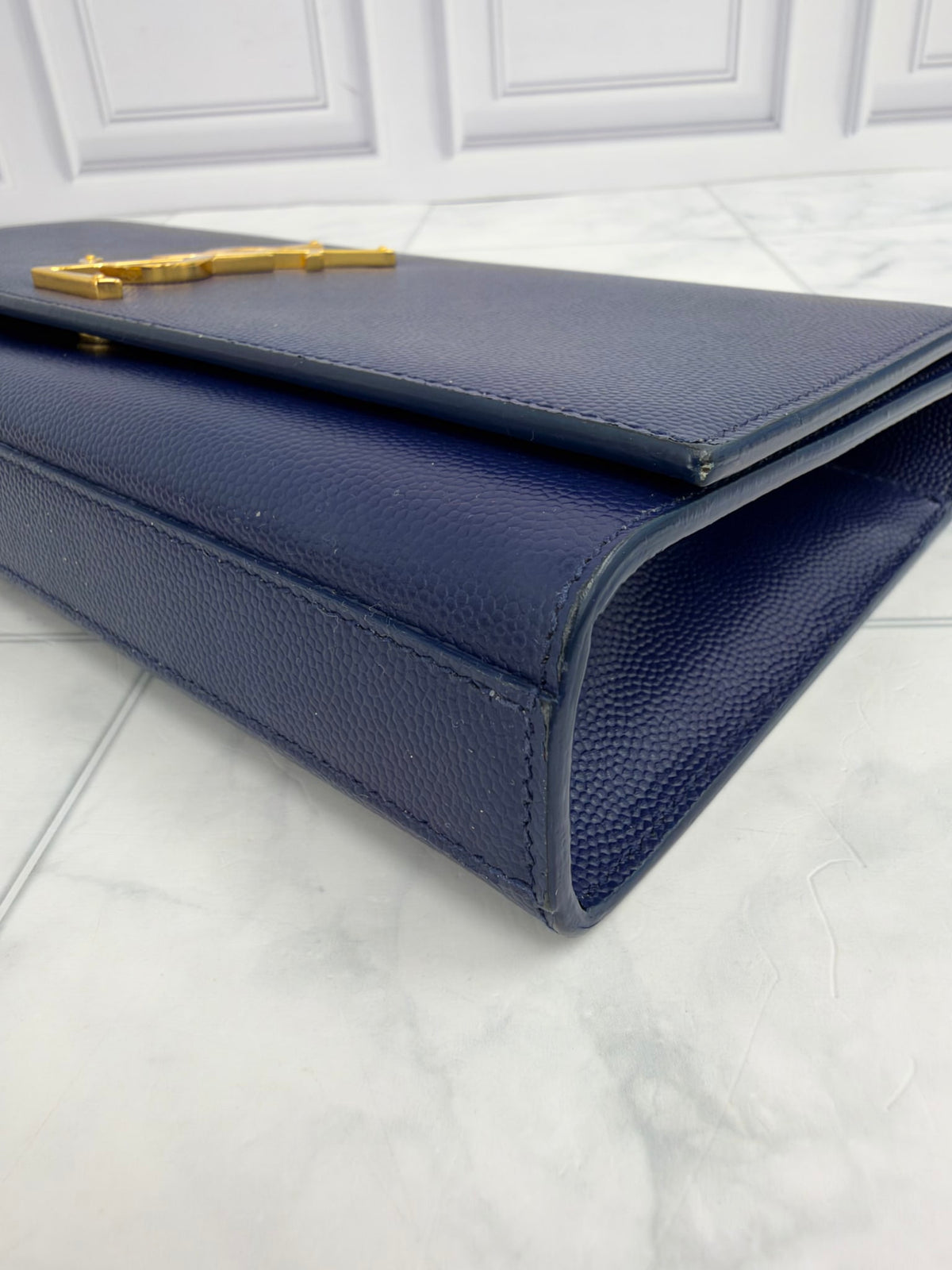 Saint Laurent YSL Blue Caviar Leather Clutch Bag