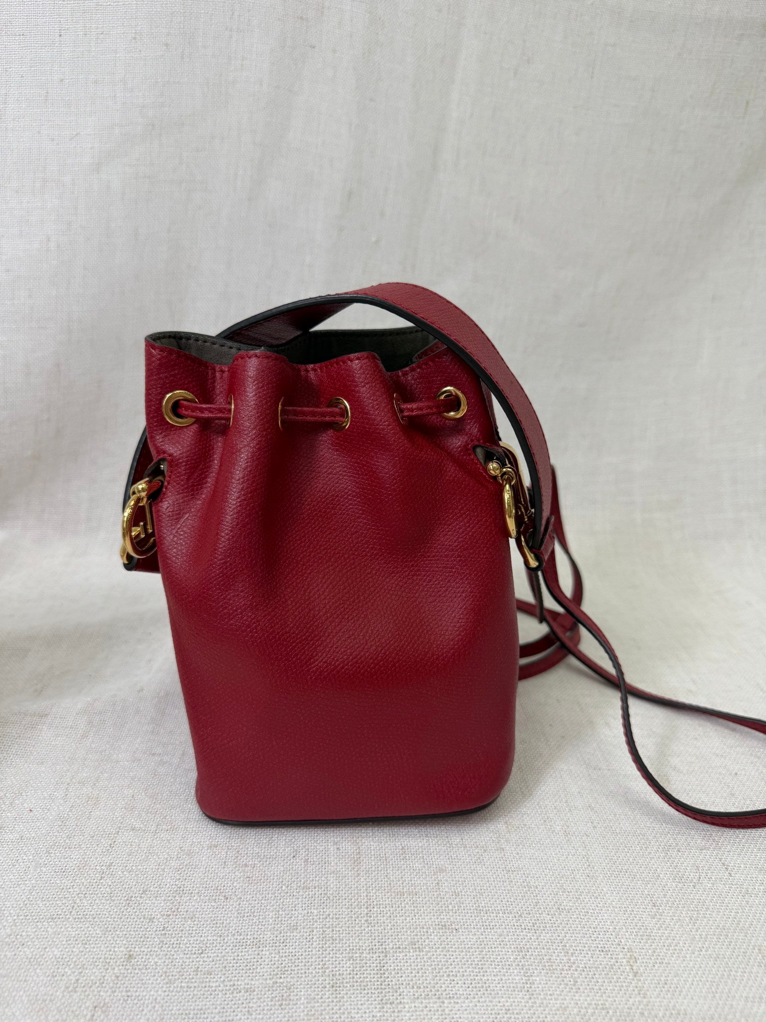 Fendi Red Leather Tresor Mini Drawstring 2Way Bucket Bag