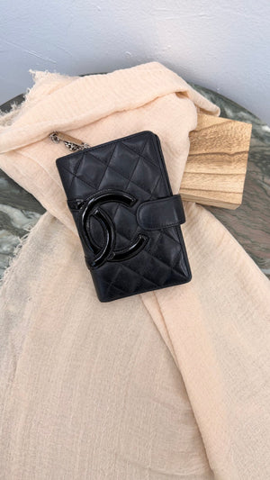 Chanel Black Calfskin Quilted Leather Compact Wallet