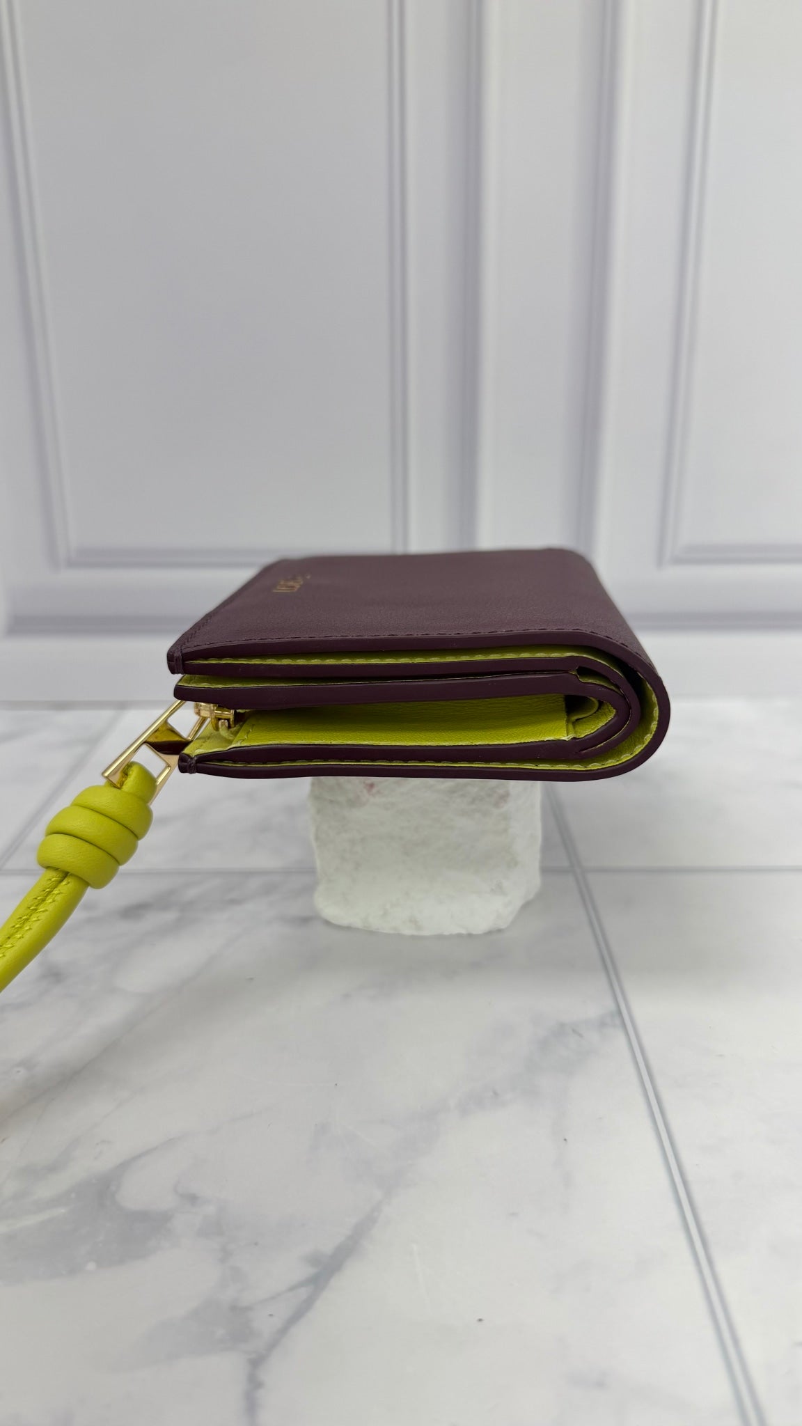 BRAND NEW - Loewe Plum And Green Leather Knot Compact Wallet 