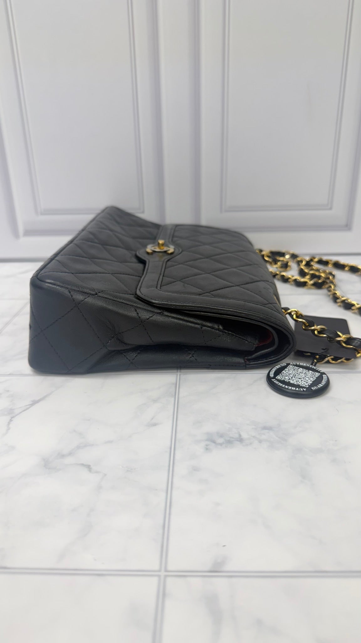 Chanel Black Lambskin Leather Medium Double Flap Bag 