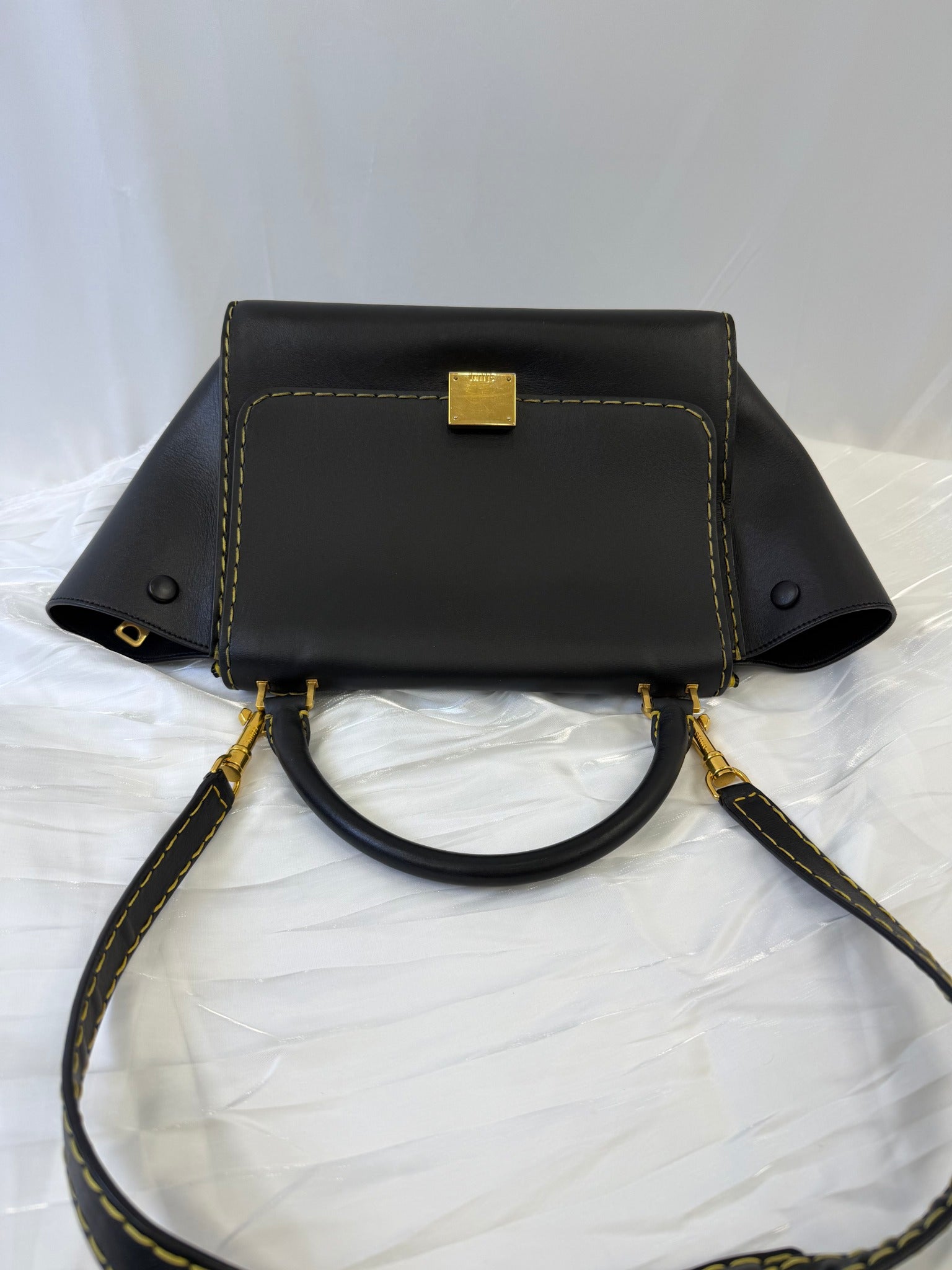 Celine Black Leather Trapeze Two Way Bag