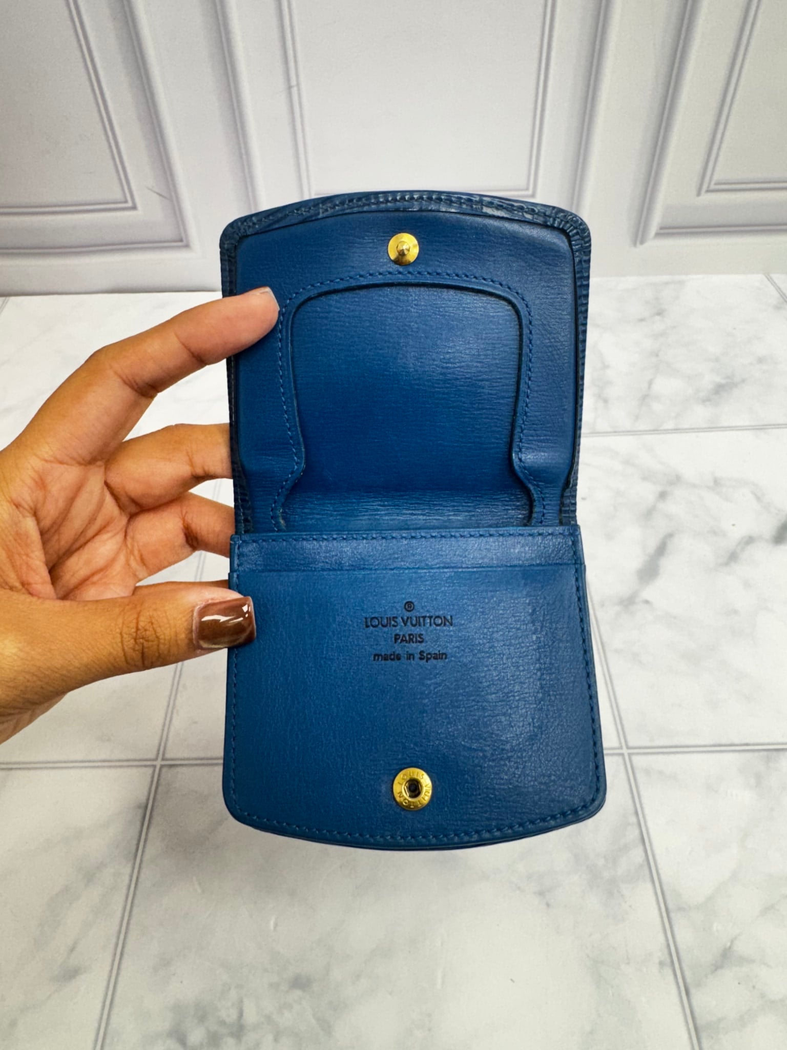 Louis Vuitton Blue Epi Leather Toledo Collapsible Mini Boite Coin Case