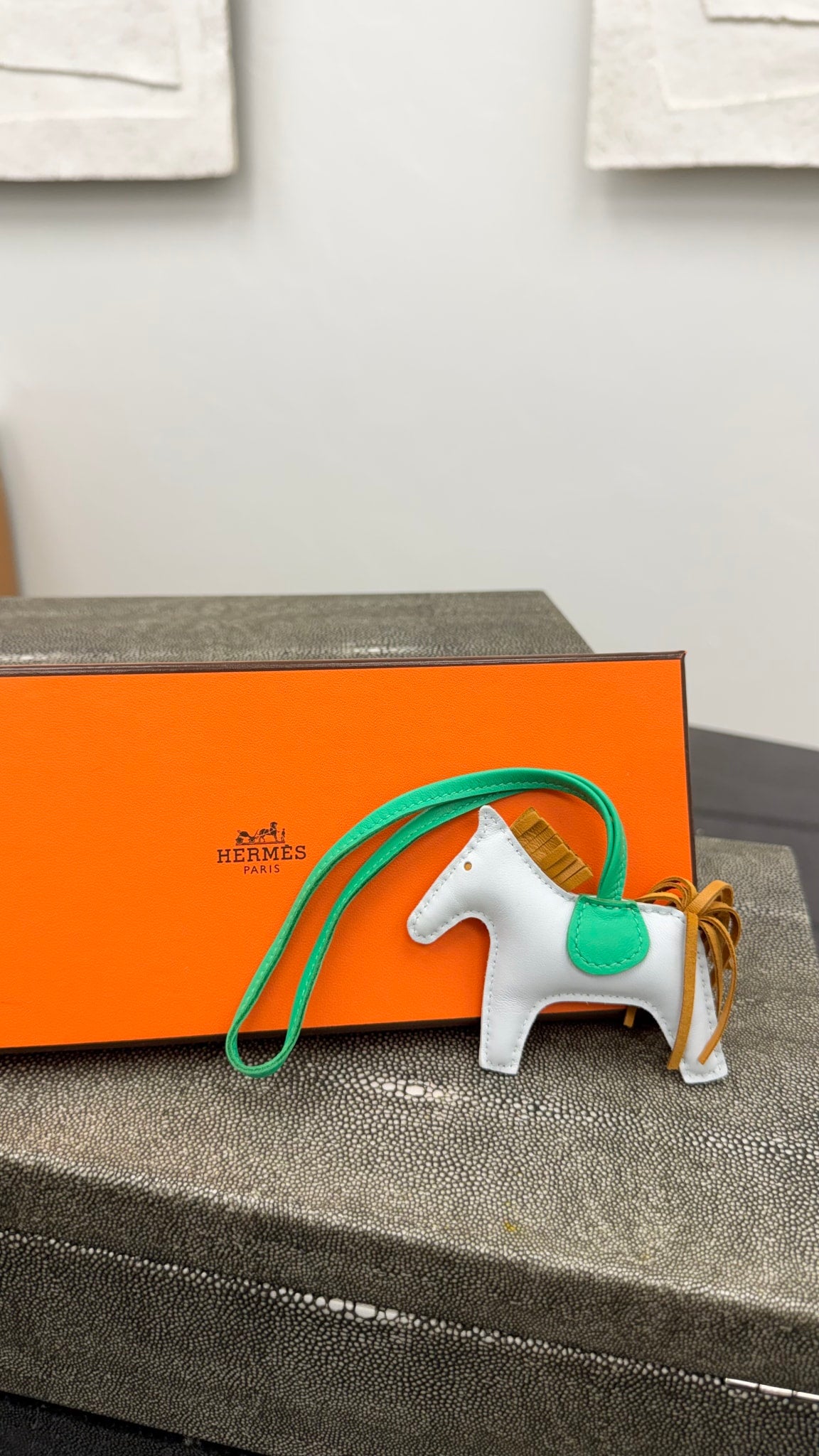 Hermes Blue And Green Lambskin Leather Rodeo PM Bag Charm 
