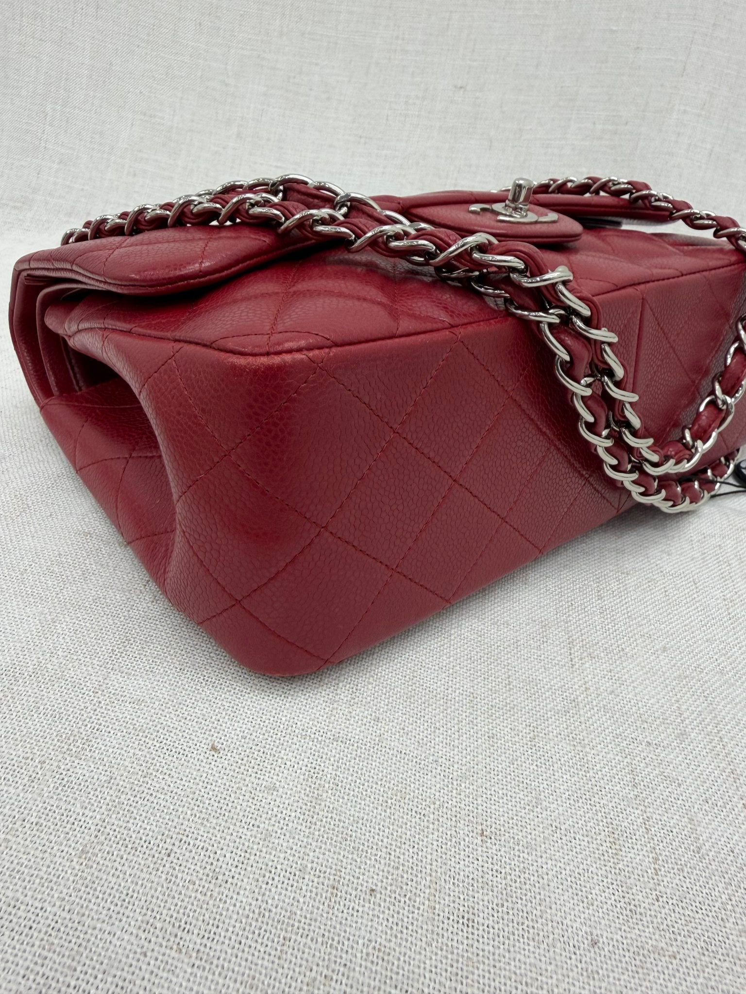 Chanel Red Caviar Quilted Leather Jumbo Classic Double Flap Bag