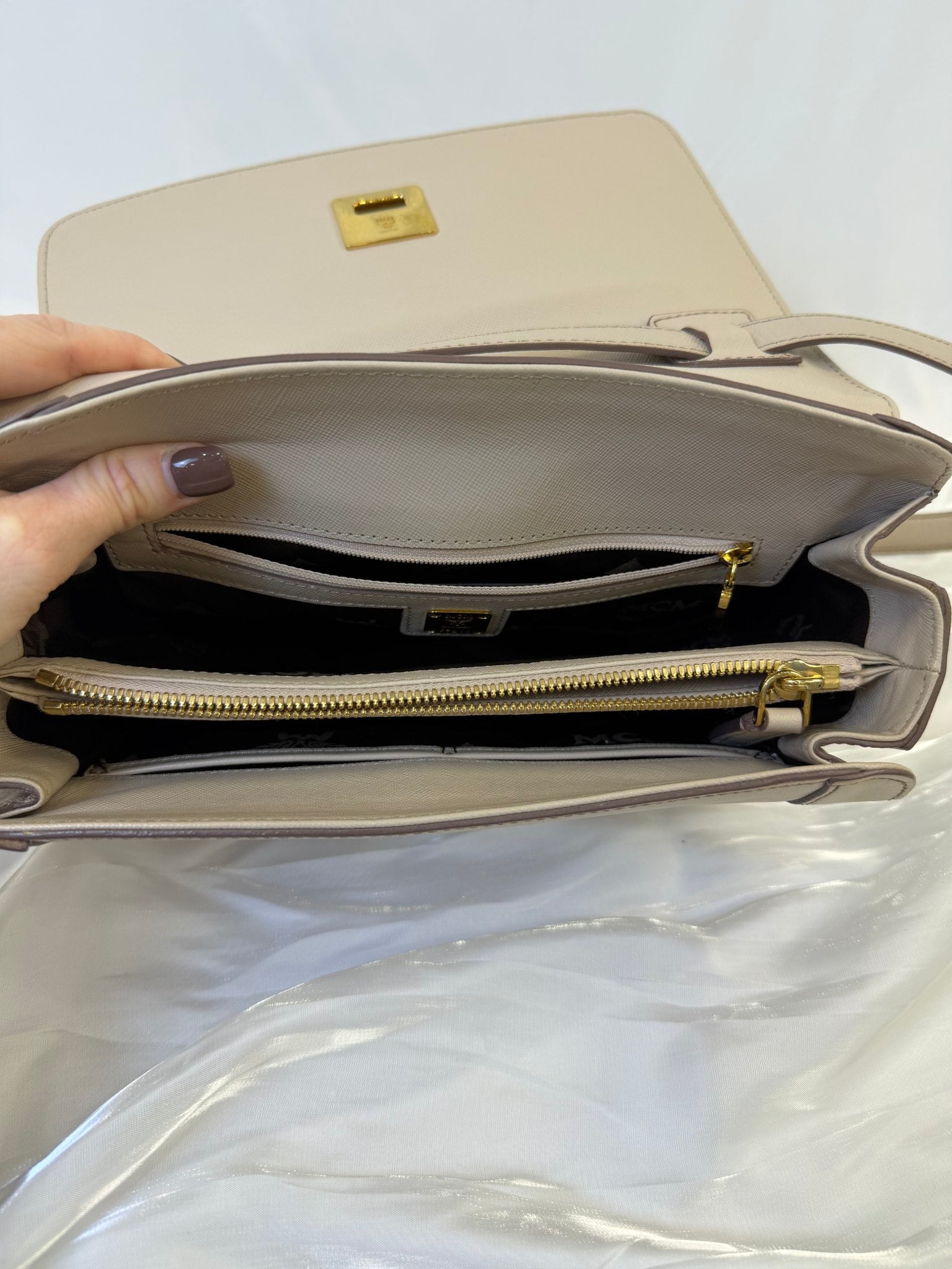 MCM Beige Saffiano Leather Crossbody Bag