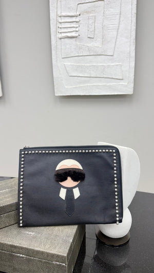 Fendi Black Saffiano Leather Karlito Clutch