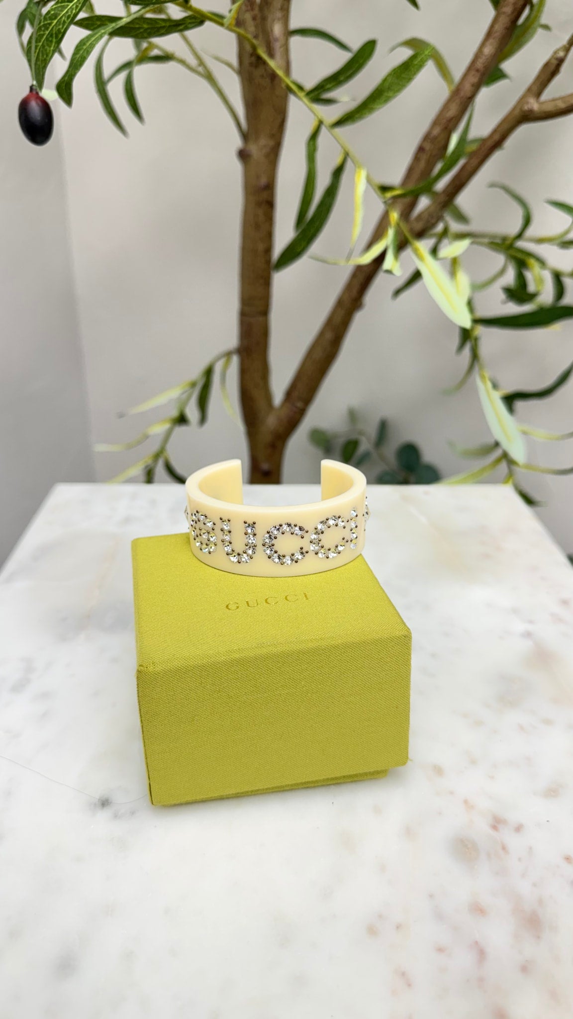 Gucci Cream Crystal Resin Cuff Bracelet 