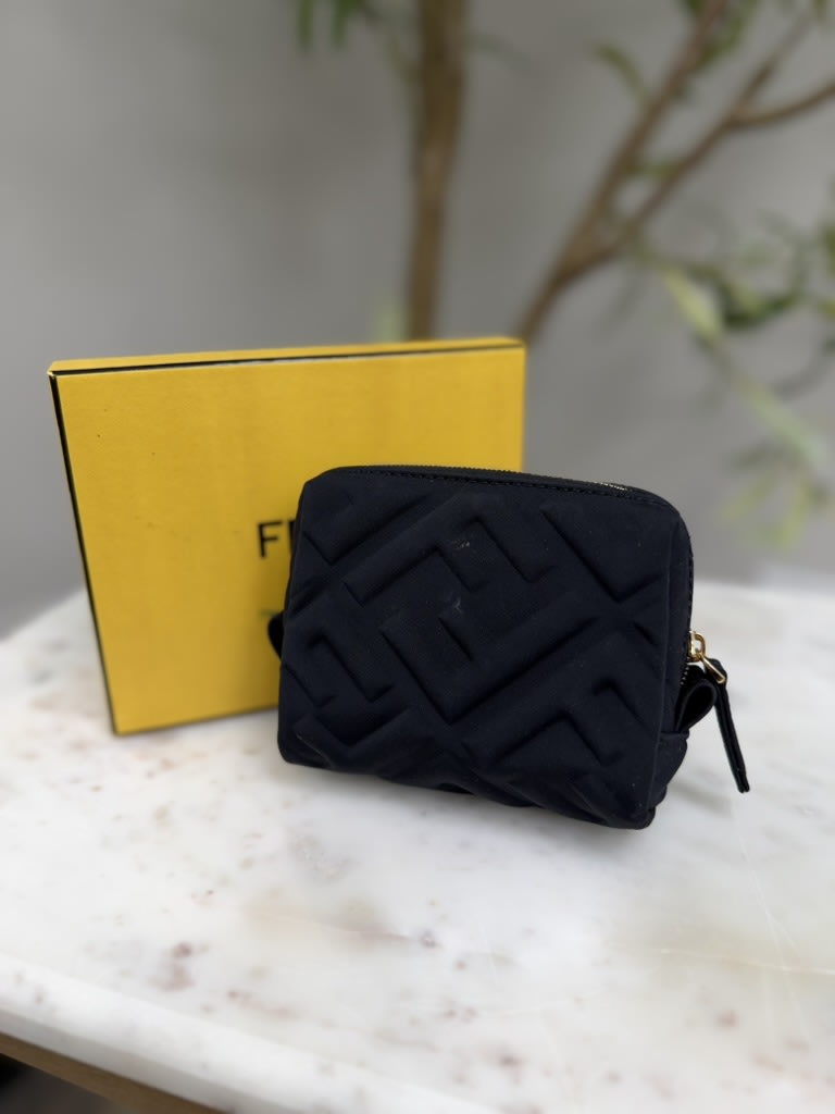 Fendi Black Embossed Zucca Zippy Pouch