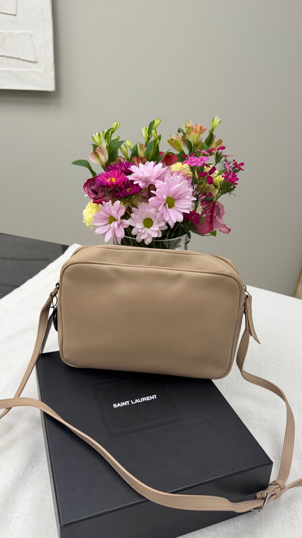  Saint Laurent YSL Beige Leather Lou Camera Bag 