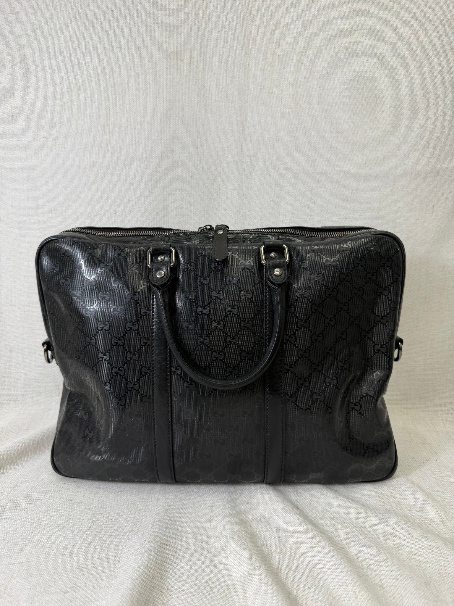 Gucci Black GG Print Coated Nylon Briefcase