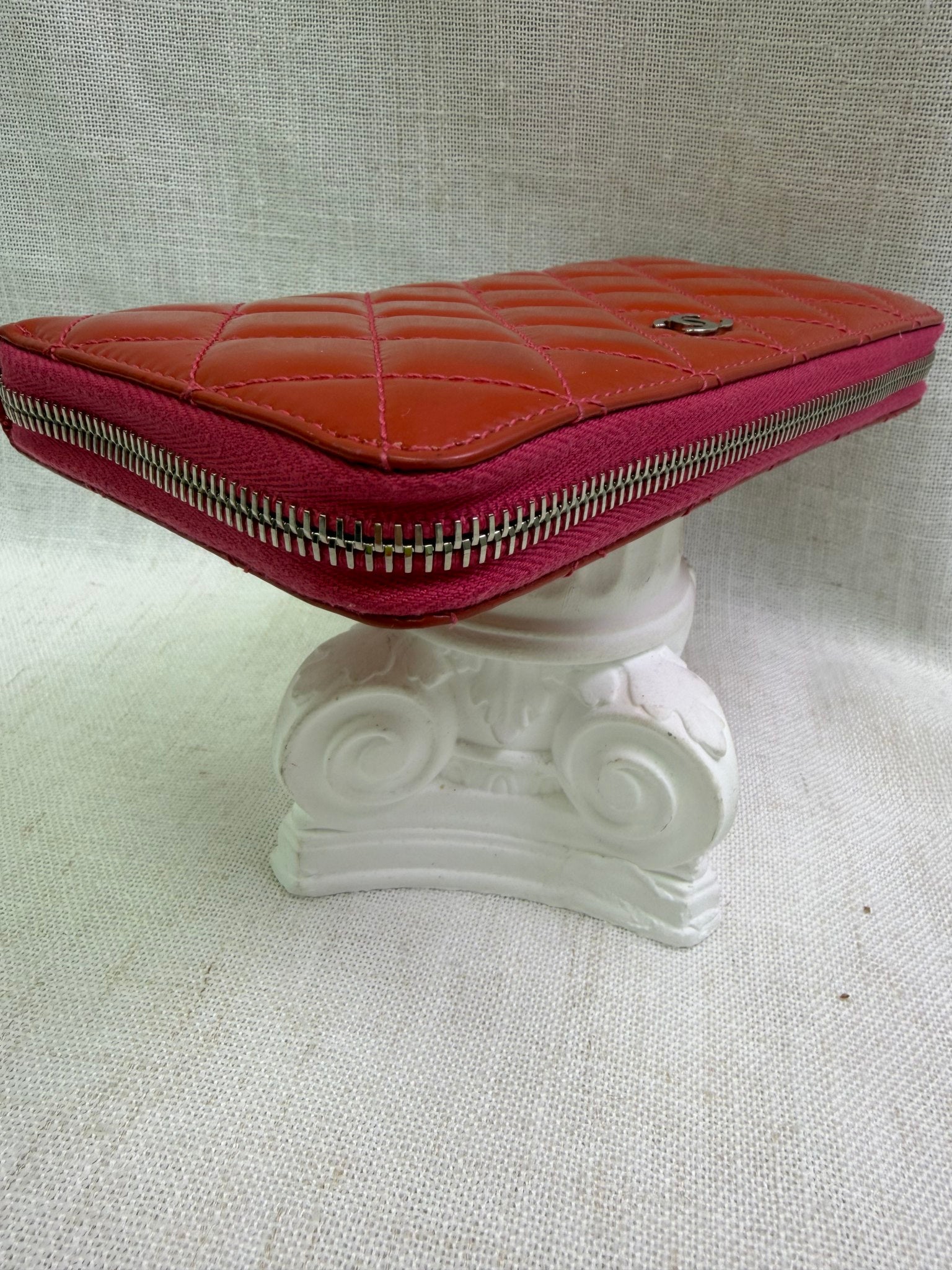 Chanel Coral Patent Leather Zippy Wallet