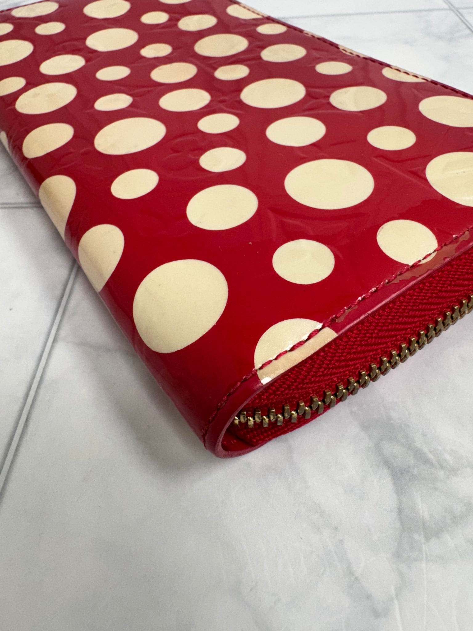 Louis Vuitton Red Vernis Kusama Infinity Dots Zippy Wallet