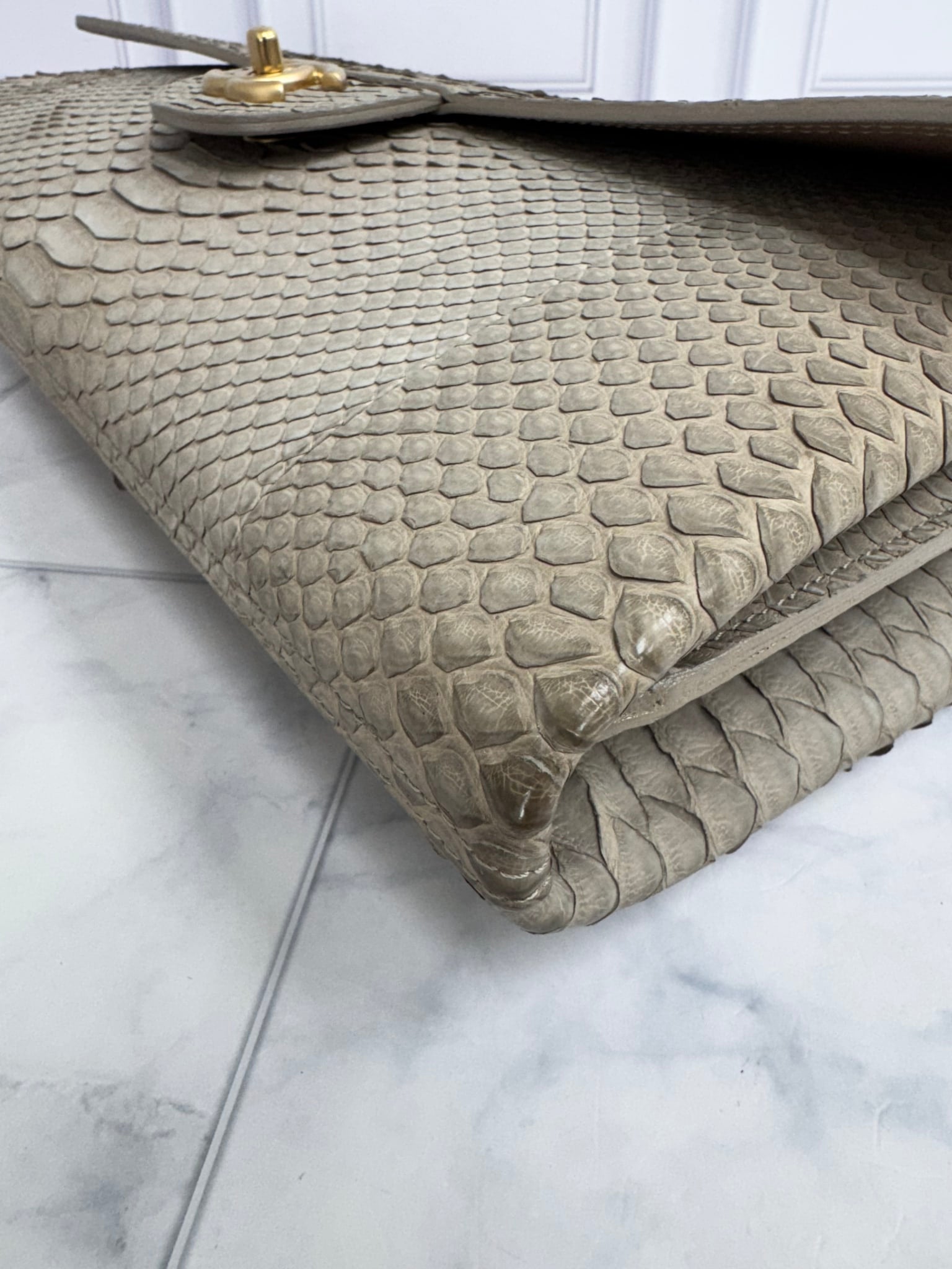 Chanel Grey Python Maxi Single Flap Bag