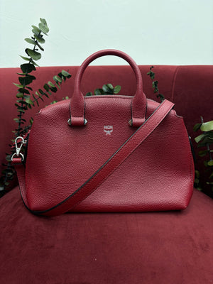 MCM Red Leather Boston Bag