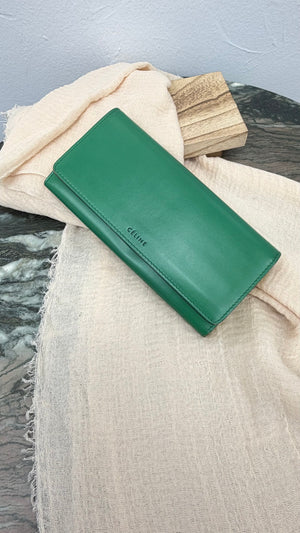 Celine Green Leather Long Flap Wallet