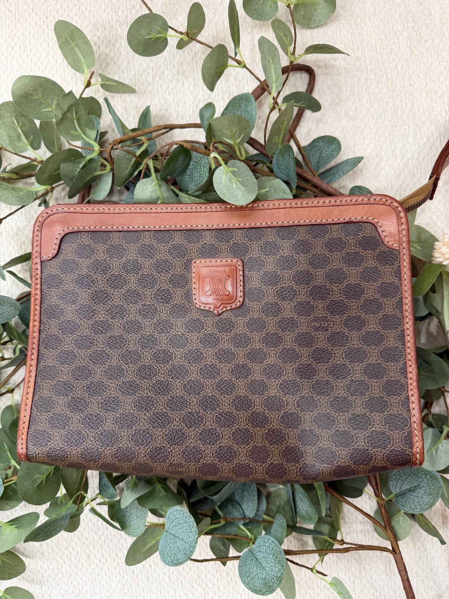 Celine Brown Coated Canvas Macadam Travel Pouch