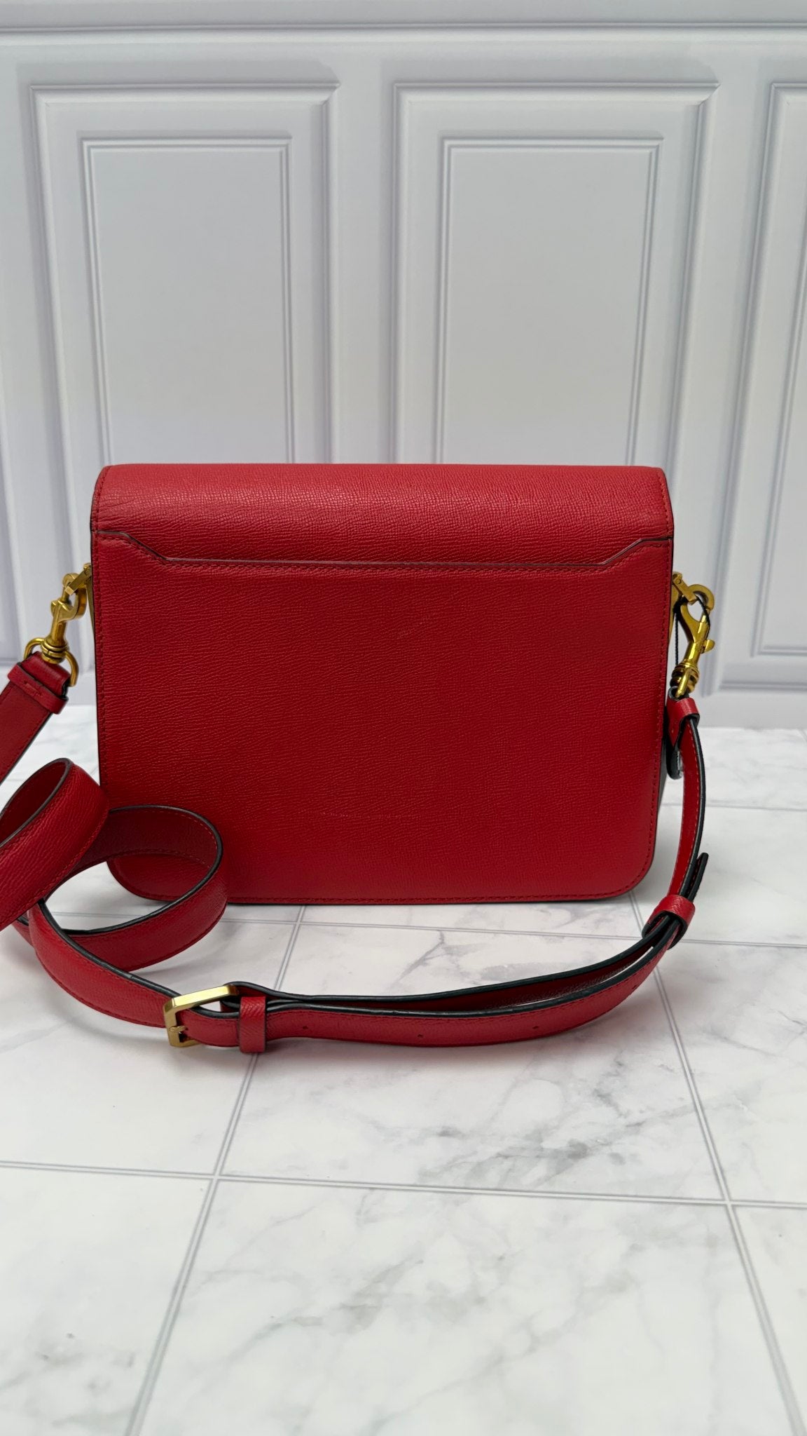 MCM Red Leather & Visetos Print Mena Shoulder Bag