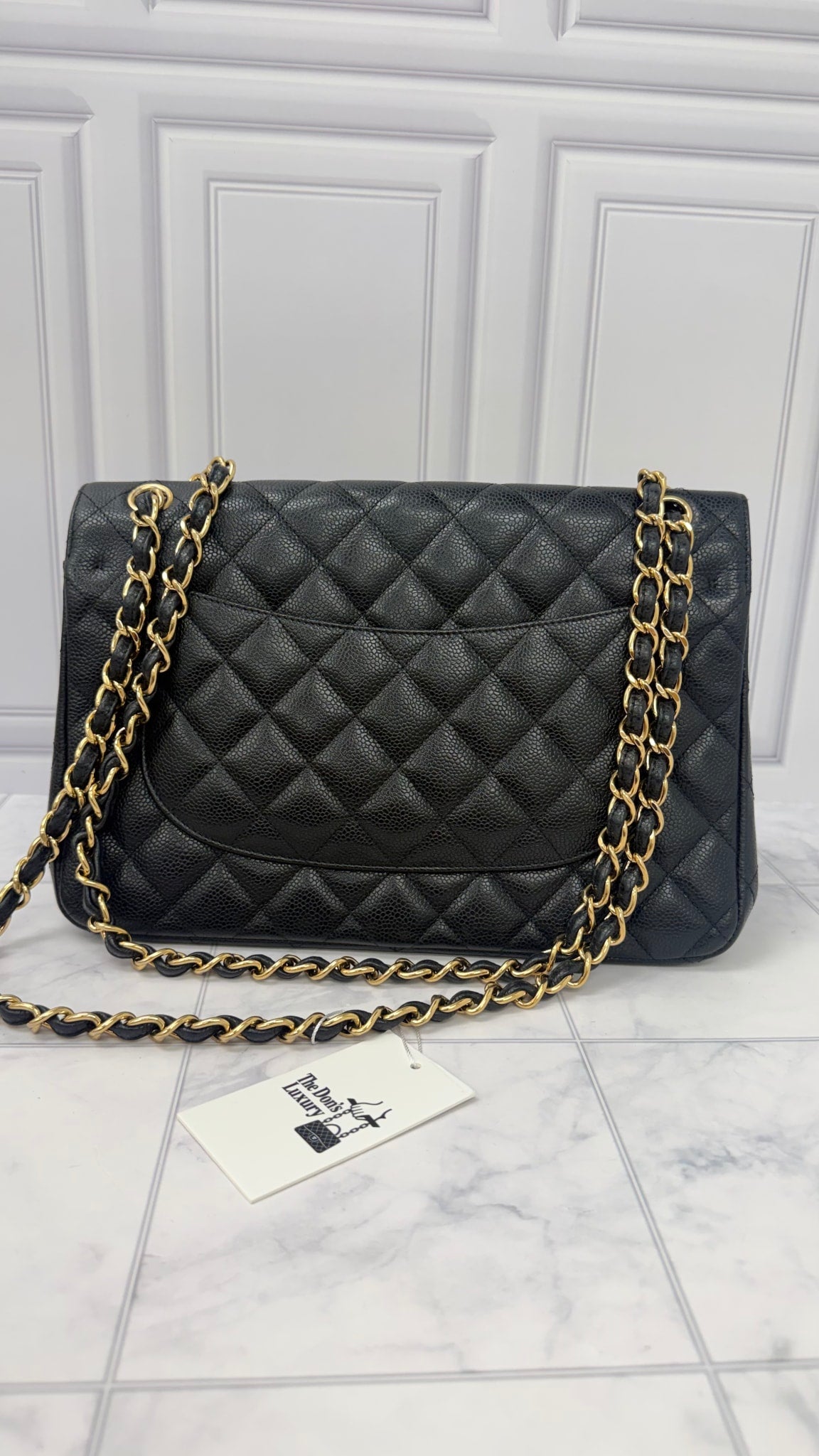 Chanel Black Caviar Leather Jumbo Classic Flap Bag 