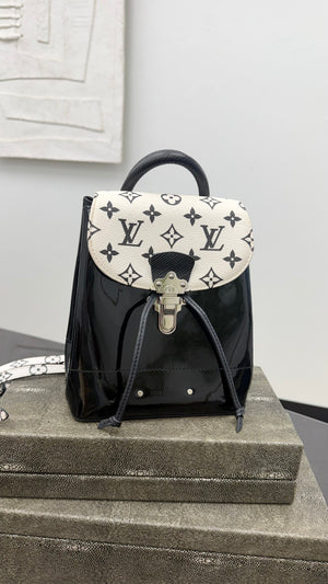 Louis Vuitton Black And White Patent Leather Monogram Hot Springs Mini Backpack